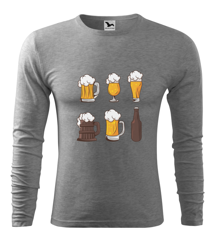 Six beers drinks set icons - Hosszú ujjú férfi póló sötétszürke