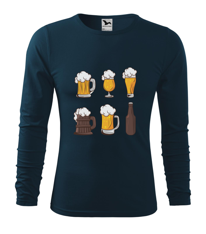 Six beers drinks set icons - Hosszú ujjú férfi póló tengerészkék