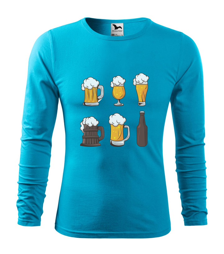 Six beers drinks set icons - Hosszú ujjú férfi póló türkiz