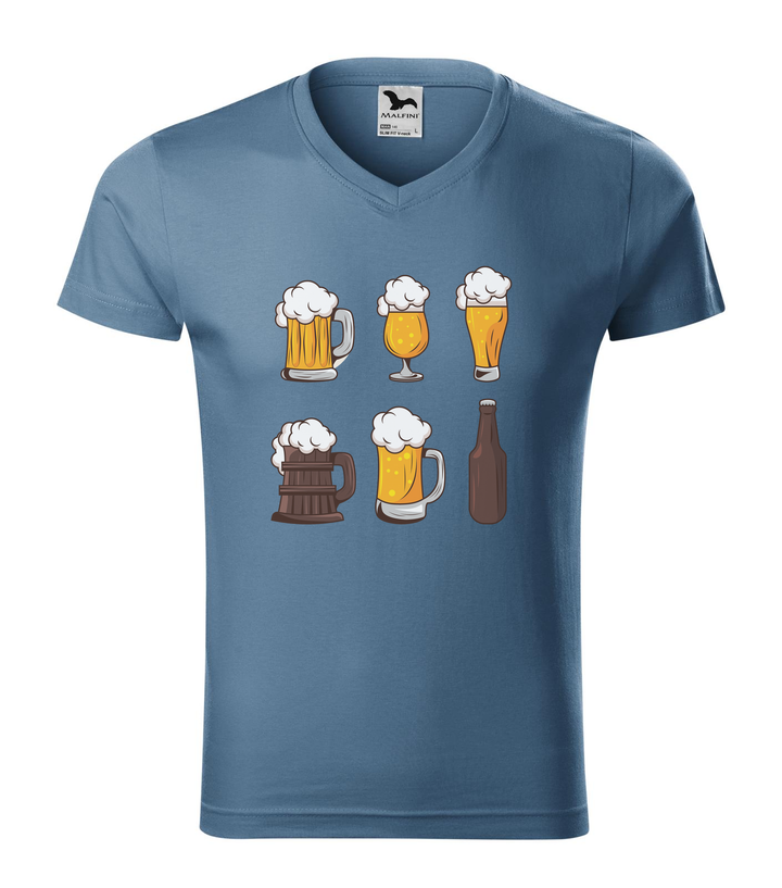 Six beers drinks set icons - V-nyakú férfi póló farmerkék