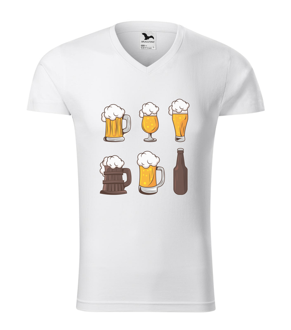 Six beers drinks set icons - V-nyakú férfi póló fehér