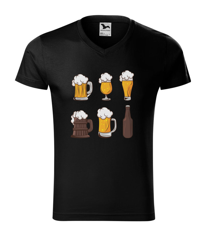 Six beers drinks set icons - V-nyakú férfi póló fekete