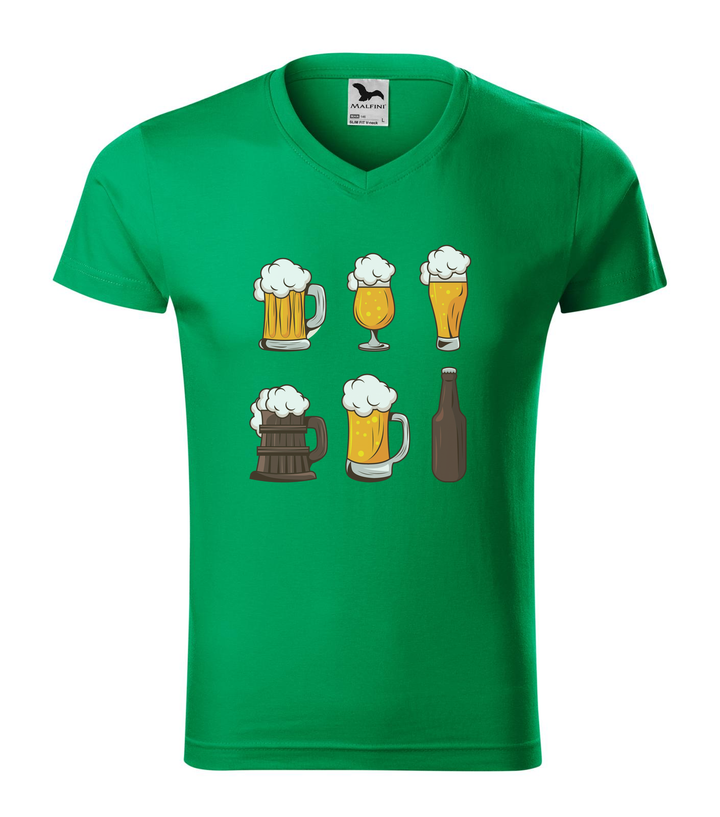 Six beers drinks set icons - V-nyakú férfi póló fűzöld