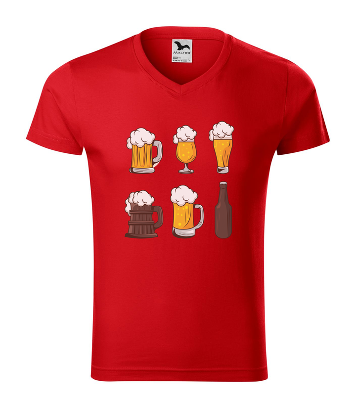 Six beers drinks set icons - V-nyakú férfi póló piros