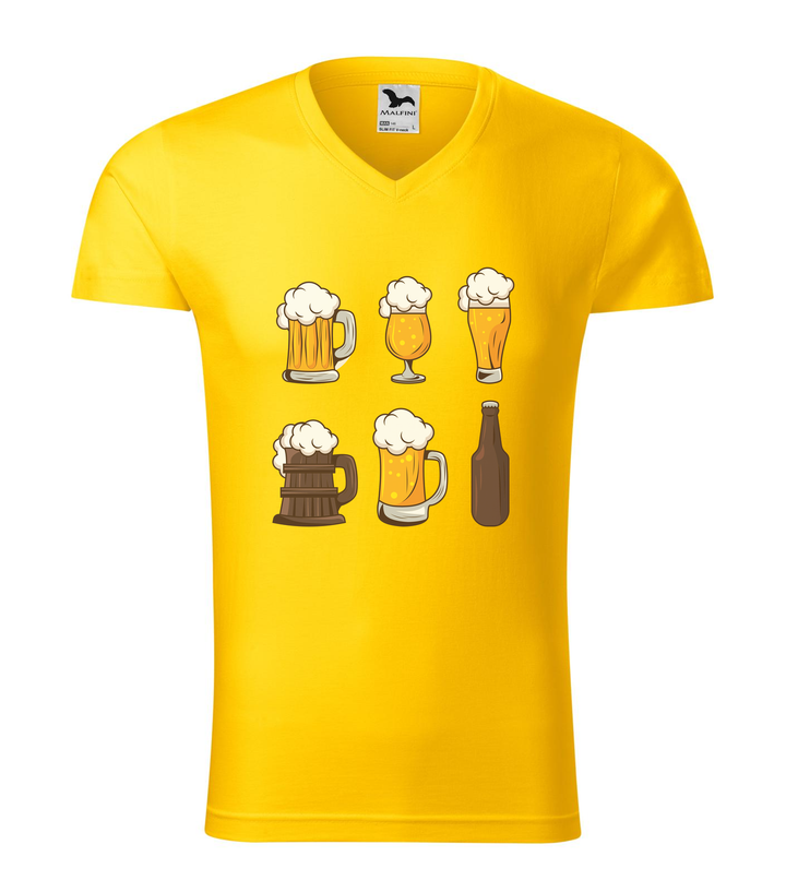 Six beers drinks set icons - V-nyakú férfi póló sárga