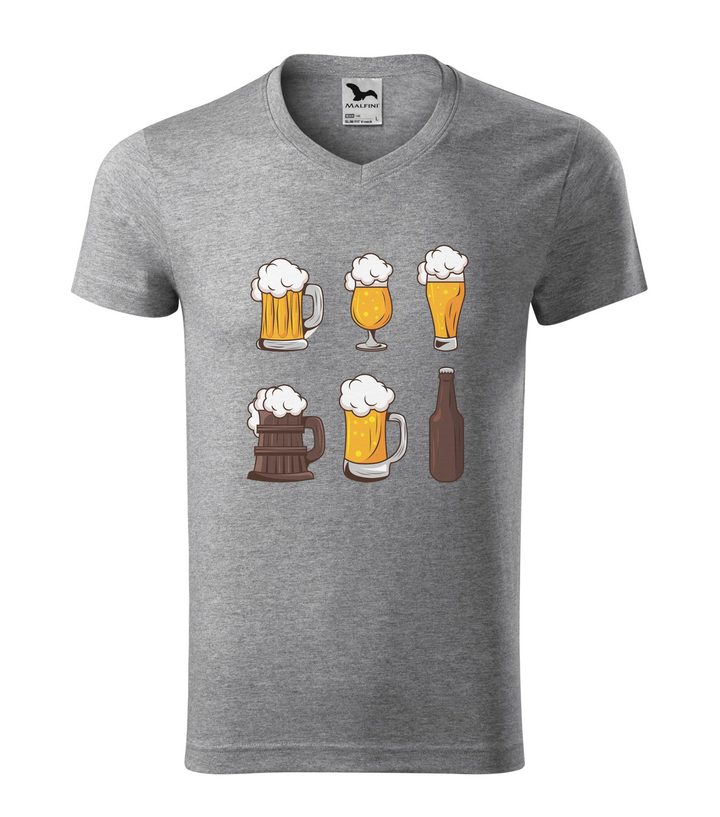 Six beers drinks set icons - V-nyakú férfi póló sötétszürke