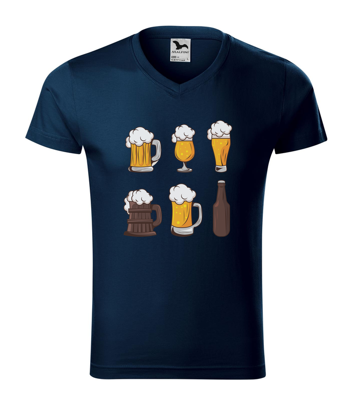 Six beers drinks set icons - V-nyakú férfi póló tengerészkék