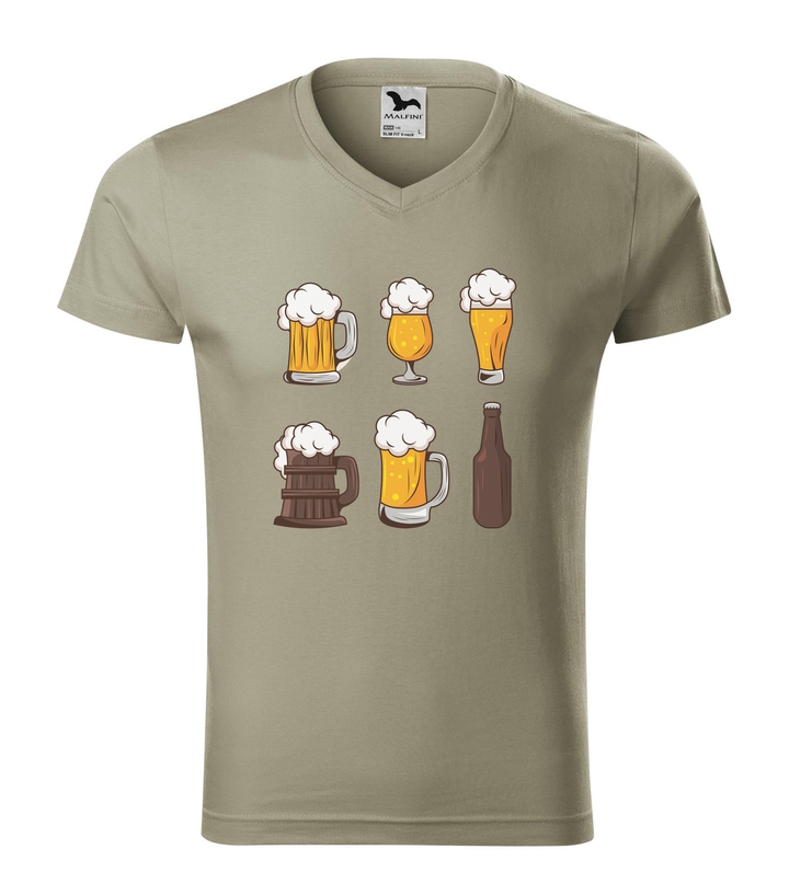 Six beers drinks set icons - V-nyakú férfi póló világos khaki