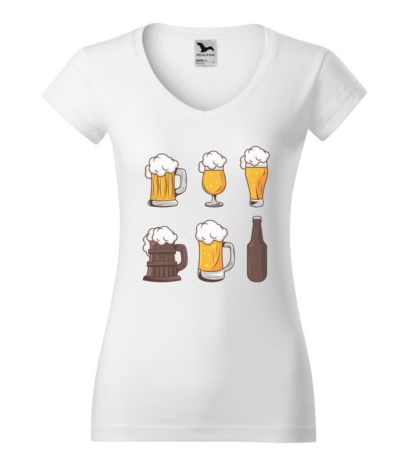 Six beers drinks set icons - V-nyakú női póló fehér