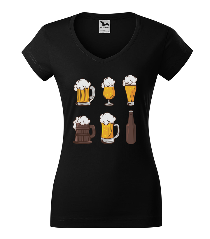Six beers drinks set icons - V-nyakú női póló fekete