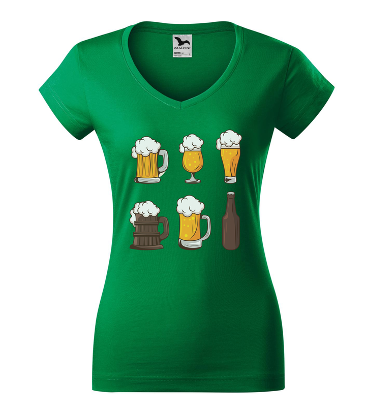 Six beers drinks set icons - V-nyakú női póló fűzöld