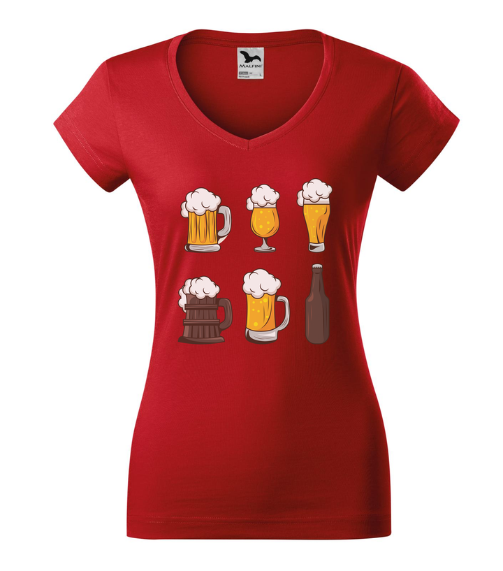 Six beers drinks set icons - V-nyakú női póló piros