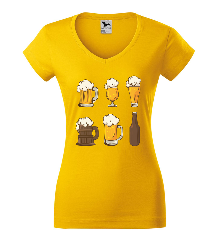 Six beers drinks set icons - V-nyakú női póló sárga
