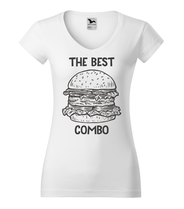 The best combo - Hamburger - V-nyakú női póló fehér