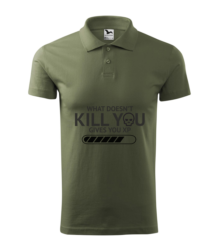 What doesn't kill you gives you xp - Galléros férfi póló khaki