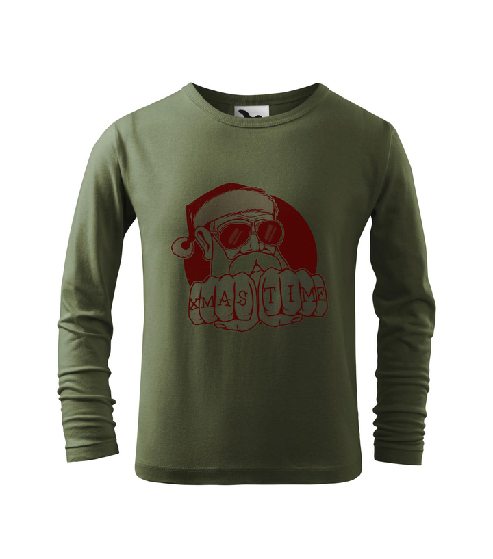 Xmas Time Bad Santa - Hosszú ujjú gyerek póló khaki