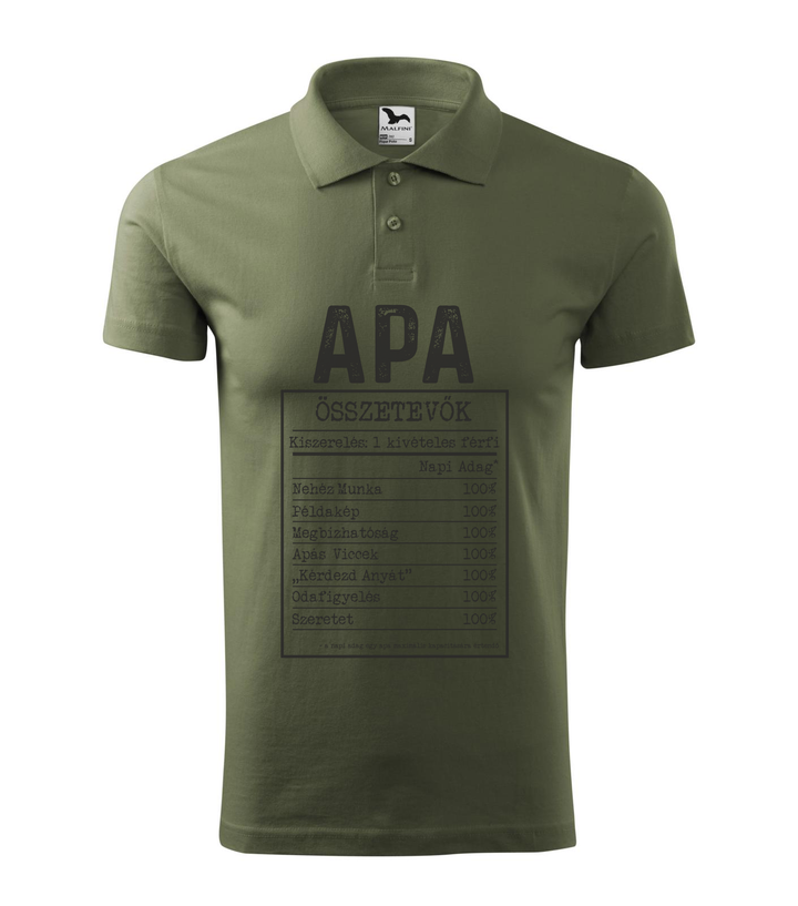 Apa összetevők - Galléros férfi póló khaki