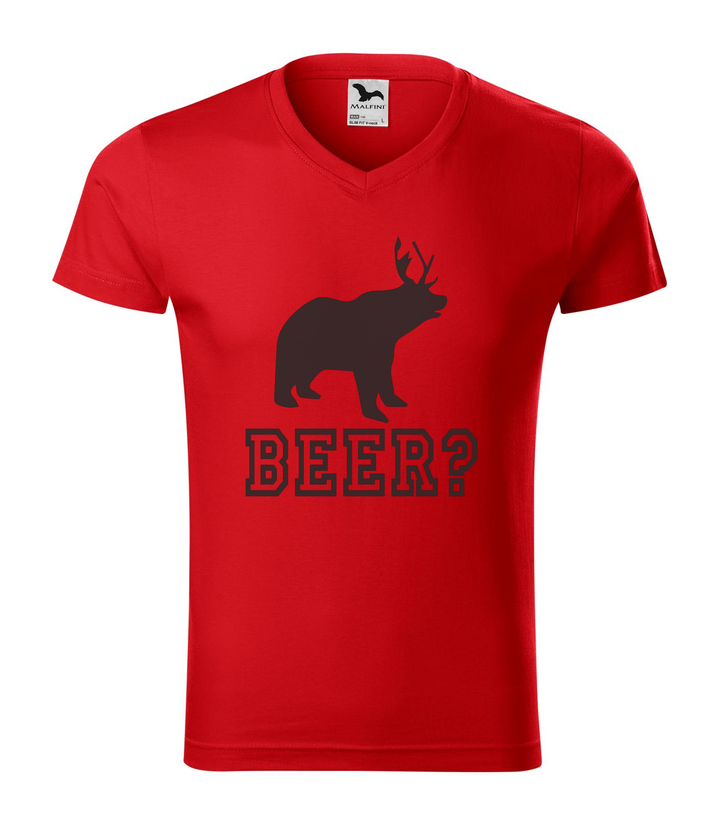 Beer, Deer, Bear? - V-nyakú férfi póló piros