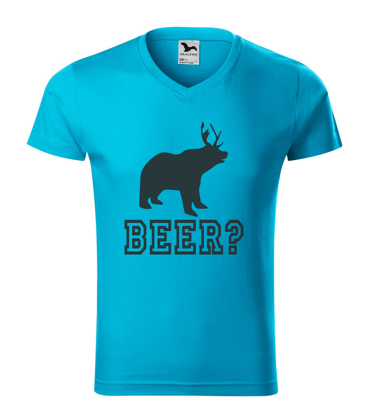 Beer, Deer, Bear? - V-nyakú férfi póló türkiz