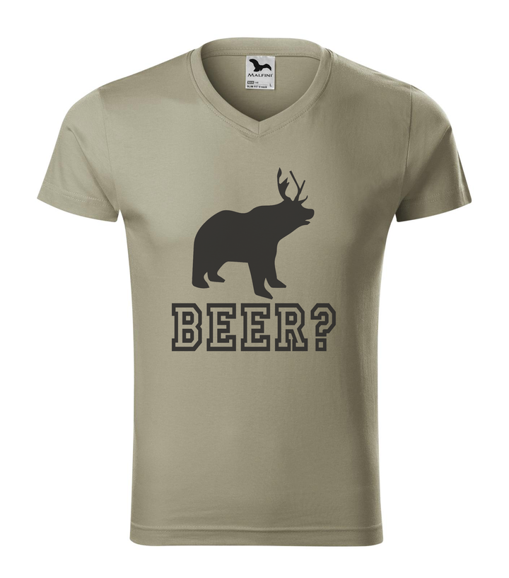 Beer, Deer, Bear? - V-nyakú férfi póló világos khaki