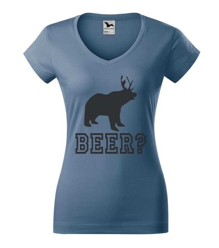 Beer, Deer, Bear? - V-nyakú női póló farmerkék