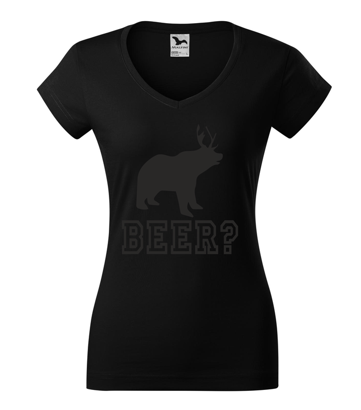 Beer, Deer, Bear? - V-nyakú női póló fekete