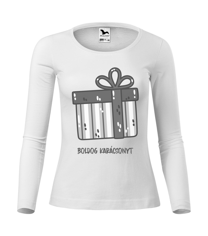 Boldog karácsonyt ajándék doboz - Hosszú ujjú női póló fehér
