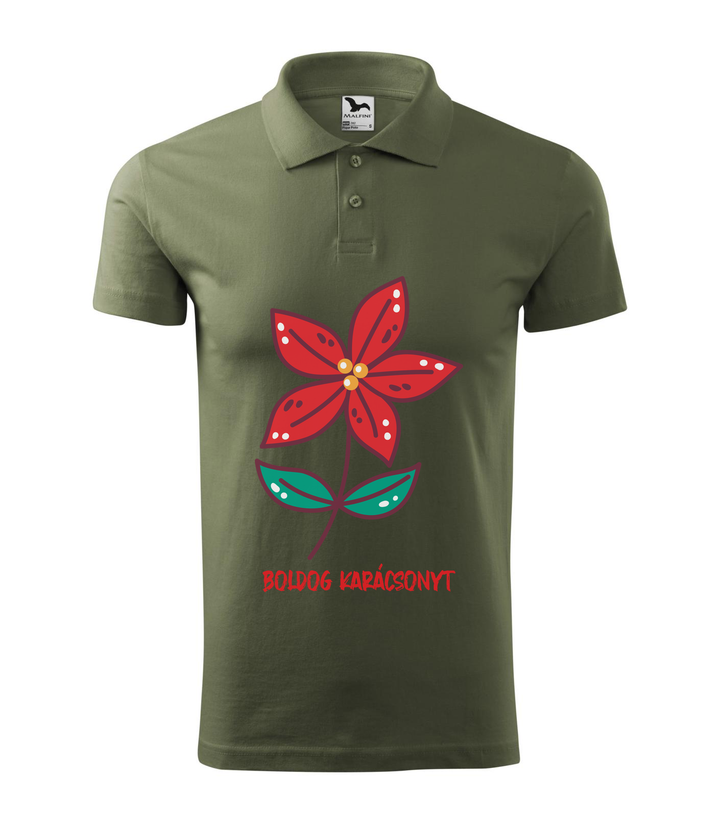 Boldog karácsonyt fagyöngy - Galléros férfi póló khaki