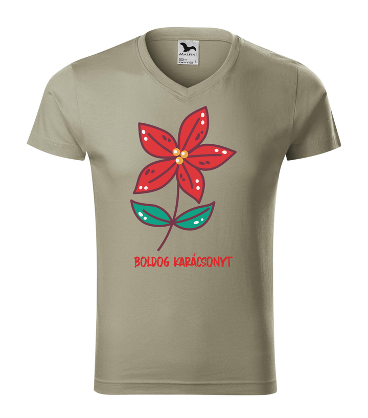 Boldog karácsonyt fagyöngy - V-nyakú férfi póló világos khaki