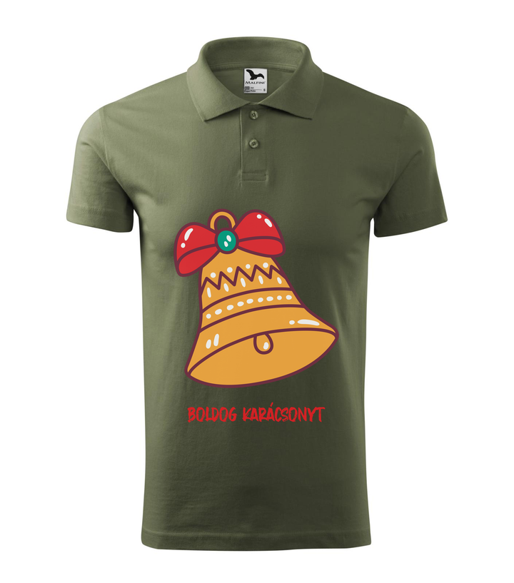 Boldog karácsonyt harang - Galléros férfi póló khaki