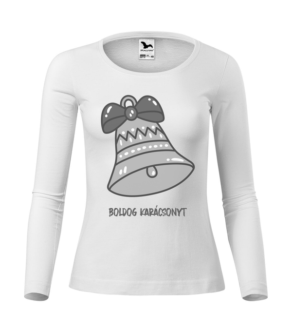 Boldog karácsonyt harang - Hosszú ujjú női póló fehér