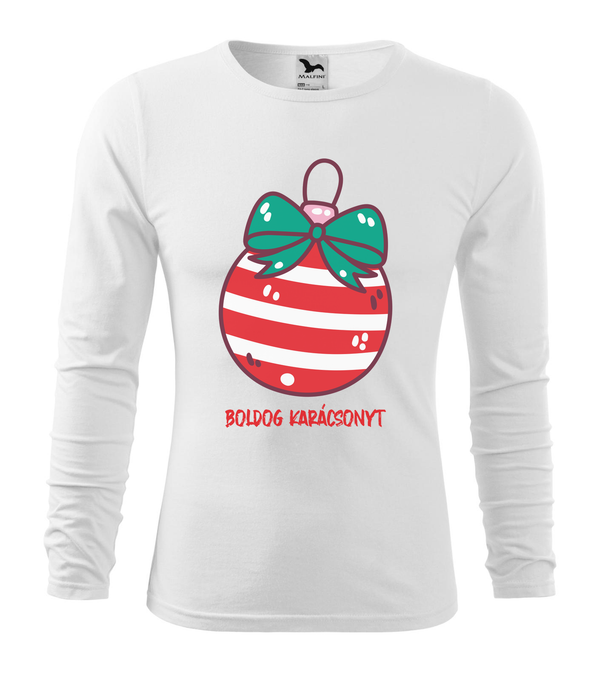 Boldog karácsonyt karácsonyfa dísz - Hosszú ujjú férfi póló fehér