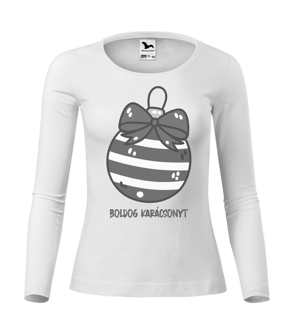 Boldog karácsonyt karácsonyfa dísz - Hosszú ujjú női póló fehér