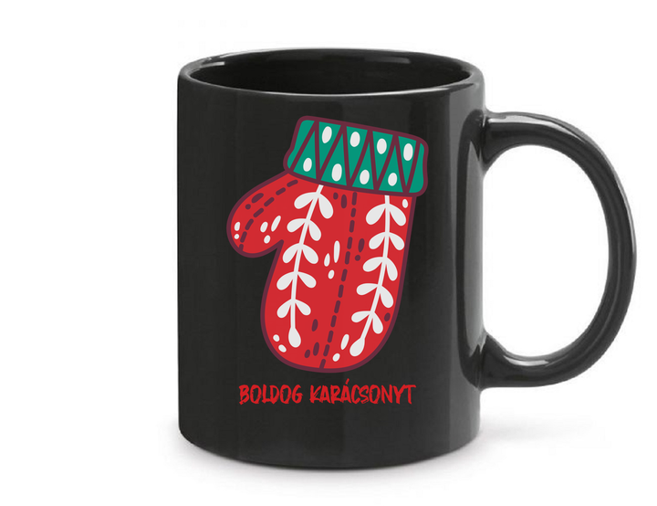 Boldog karácsonyt kesztyű - Bögre fekete