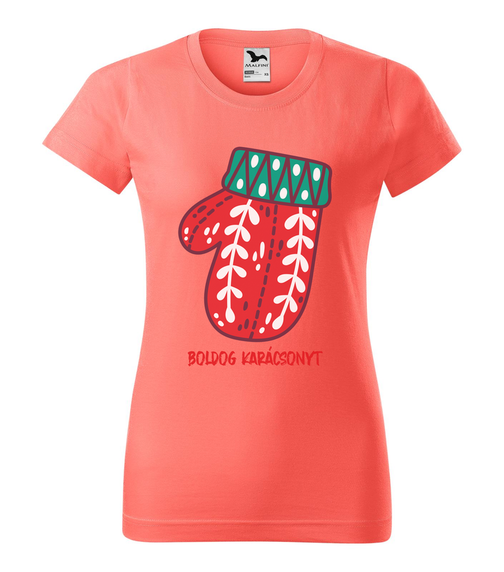 Boldog karácsonyt kesztyű - Női póló coral