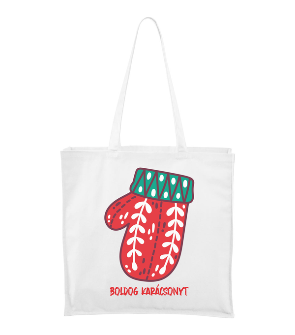 Boldog karácsonyt kesztyű - Vászontáska (43 x 43 cm) fehér