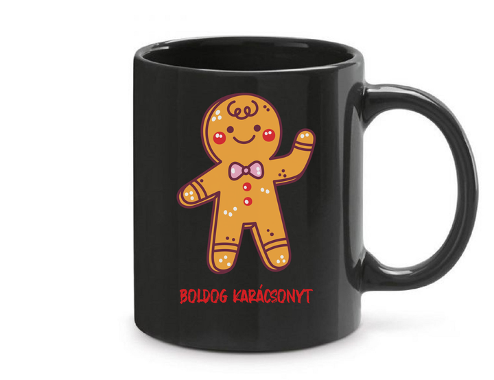 Boldog karácsonyt mézeskalács figura - Bögre fekete
