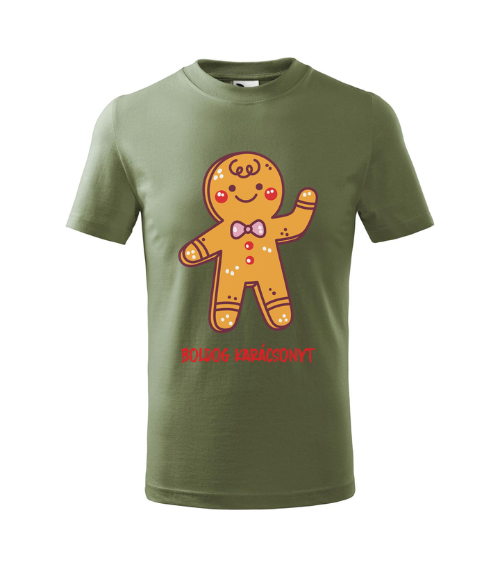 Boldog karácsonyt mézeskalács figura - Gyerek póló khaki