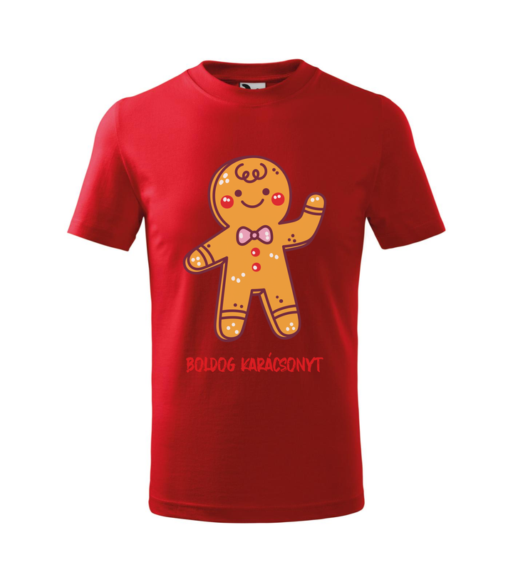 Boldog karácsonyt mézeskalács figura - Gyerek póló piros