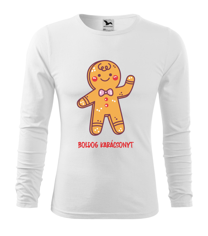 Boldog karácsonyt mézeskalács figura - Hosszú ujjú férfi póló fehér