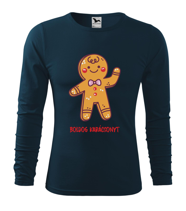 Boldog karácsonyt mézeskalács figura - Hosszú ujjú férfi póló tengerészkék