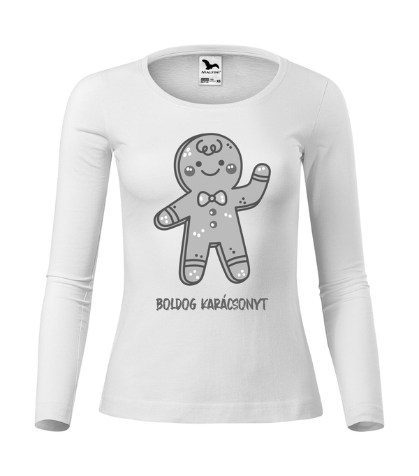 Boldog karácsonyt mézeskalács figura - Hosszú ujjú női póló fehér