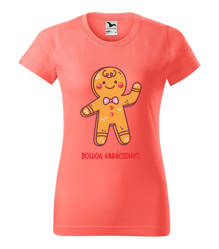 Boldog karácsonyt mézeskalács figura - Női póló coral