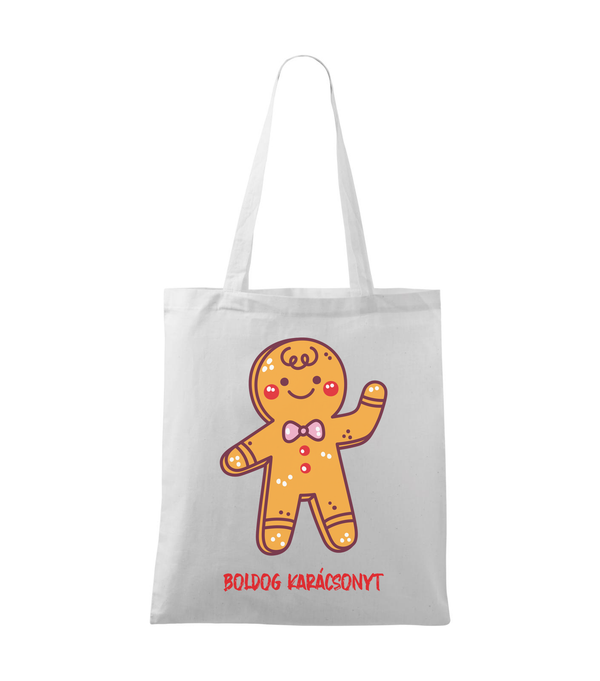 Boldog karácsonyt mézeskalács figura - Vászontáska (42 x 38 cm) fehér