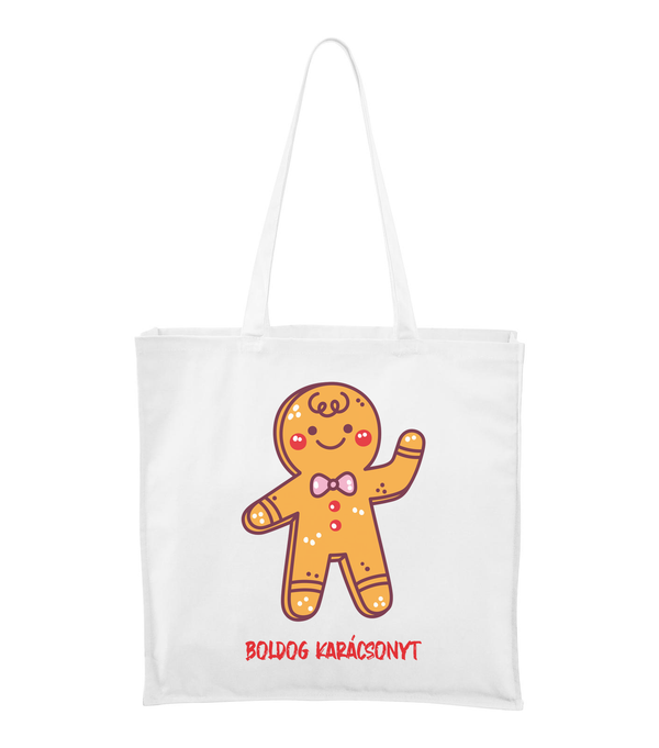 Boldog karácsonyt mézeskalács figura - Vászontáska (43 x 43 cm) fehér