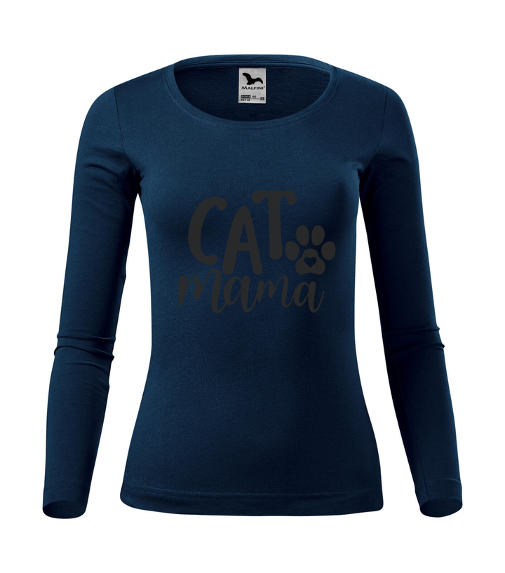 Cat mama - Hosszú ujjú női póló tengerészkék