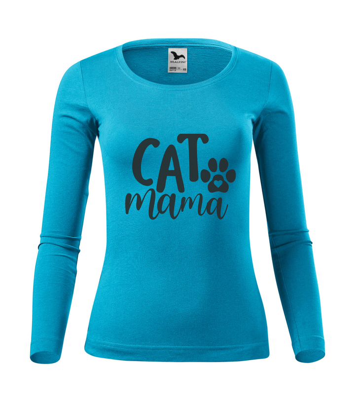 Cat mama - Hosszú ujjú női póló türkiz