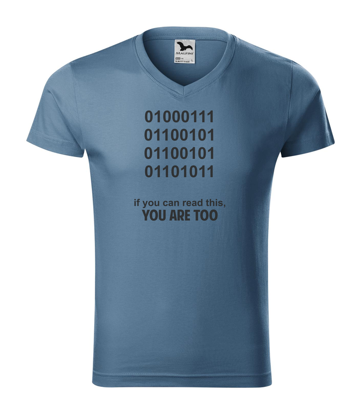 GEEK - if you can read this, you are too - V-nyakú férfi póló farmerkék
