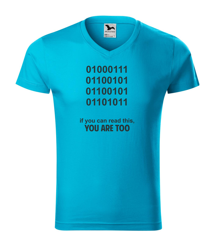 GEEK - if you can read this, you are too - V-nyakú férfi póló türkiz
