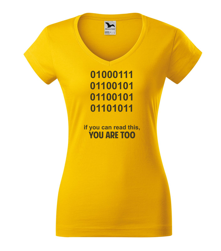 GEEK - if you can read this, you are too - V-nyakú női póló sárga
